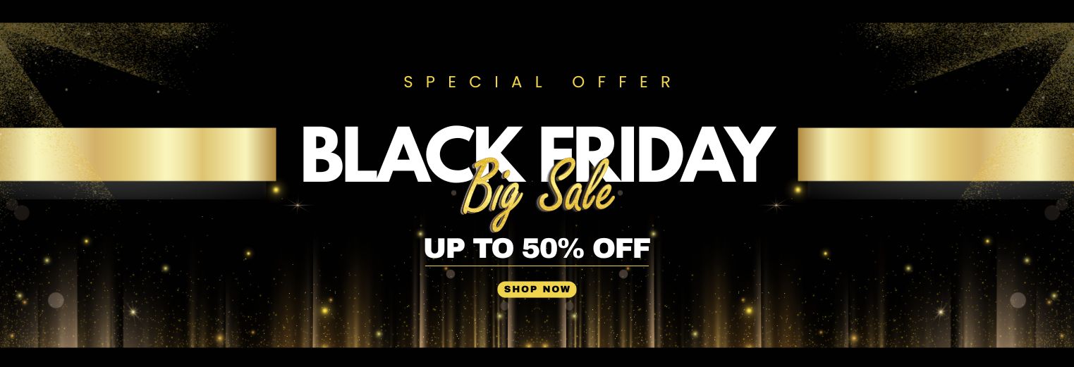 Black Friday sale banner in black and gold