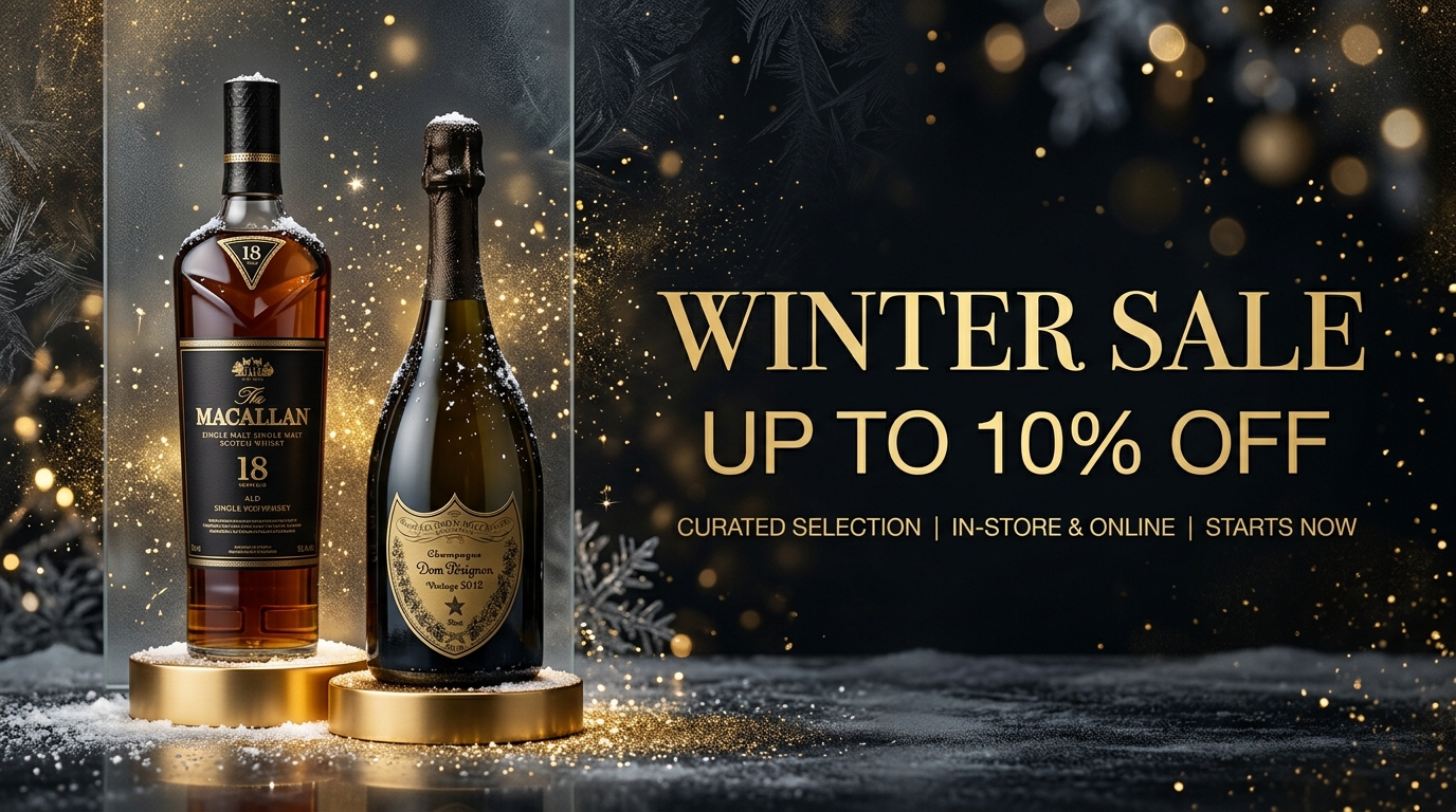 Winter sale banner with Champagne and Scotch